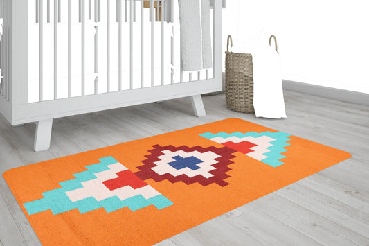 ORANGE& TURQUISE GEOMATRIC  RUG