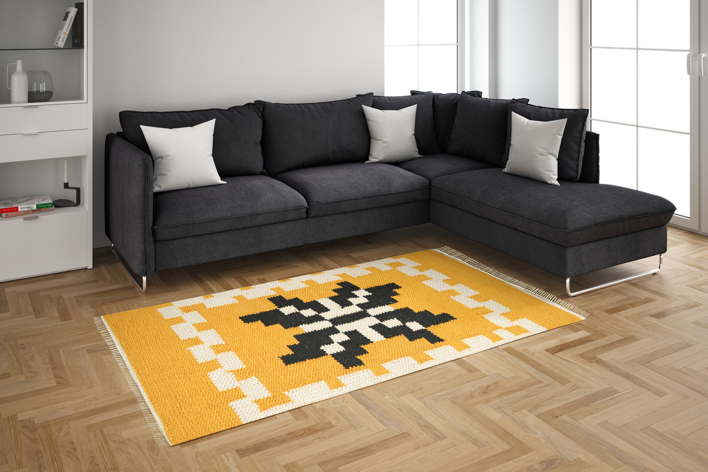 YELLOW & BLACK FAN RUG